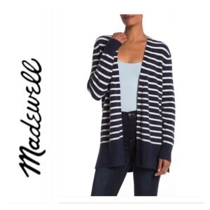 Madewell ALPACA  MERINO WOOL Cozy Walker Stripe Cardigan Sweater Blue White SOFT